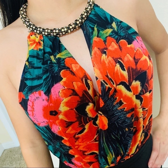 NEW FOREVER 21 jewelry choker floral bodycon mini dress women size S - Picture 2 of 5